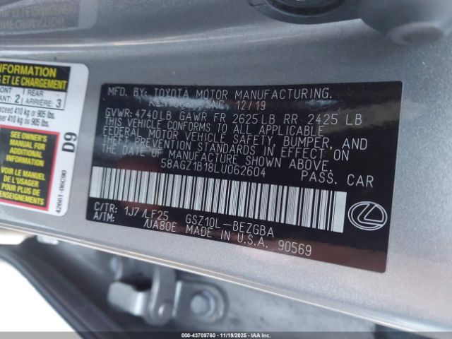 2020 LEXUS ES 350 58AGZ1B18LU062604 Photo 8