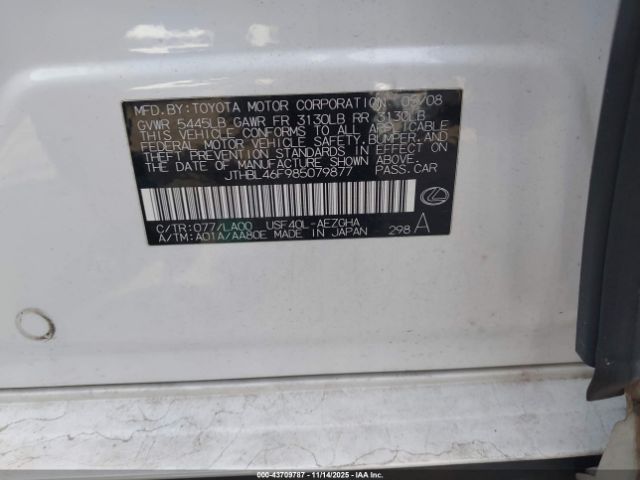 2008 LEXUS LS 460 JTHBL46F985079877 Photo 8