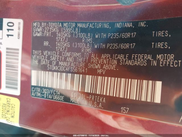 2015 TOYOTA SIENNA 5TDKK3DC4FS561641 Photo 8