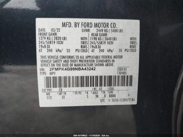 2022 FORD EDGE 2FMPK4G99NBA43242 Photo 8