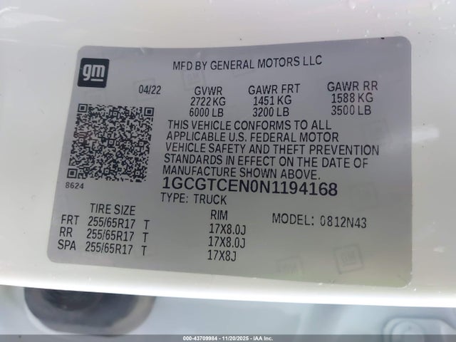 1GCGTCEN0N1194168 Chevrolet Colorado 4wd Short Box Lt
