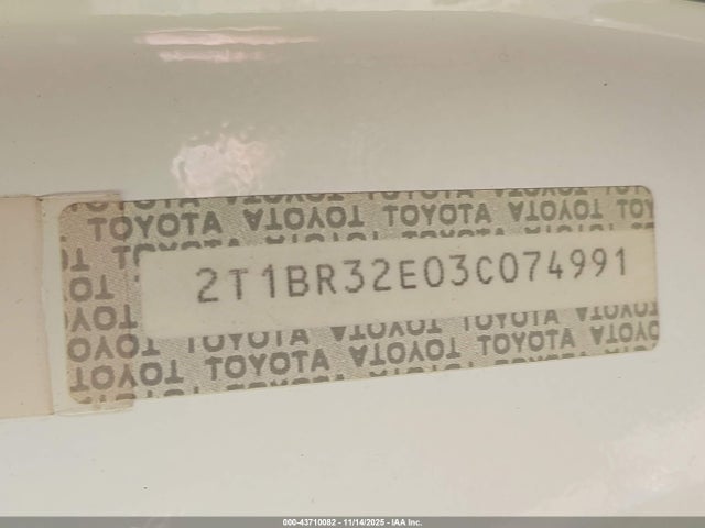 Продаж на аукціоні авто 2003 Toyota Corolla Le, vin: 2T1BR32E03C074991, номер лоту: 43710082