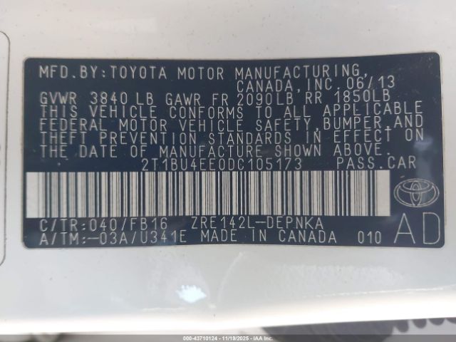 2013 TOYOTA COROLLA 2T1BU4EE0DC105173 Photo 8