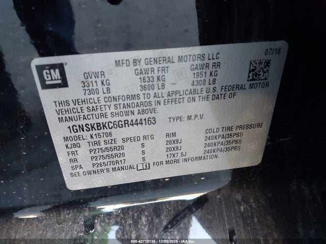 1GNSKBKC6GR444163 Chevrolet Tahoe Lt