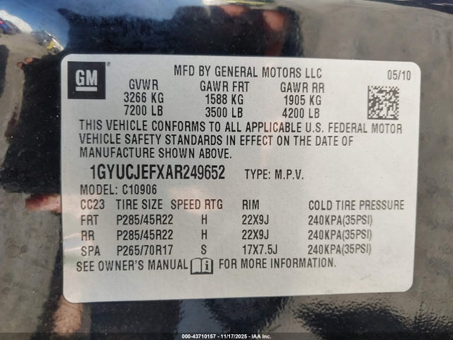 2010 CADILLAC ESCALADE ESV 1GYUCJEFXAR249652 Photo 8