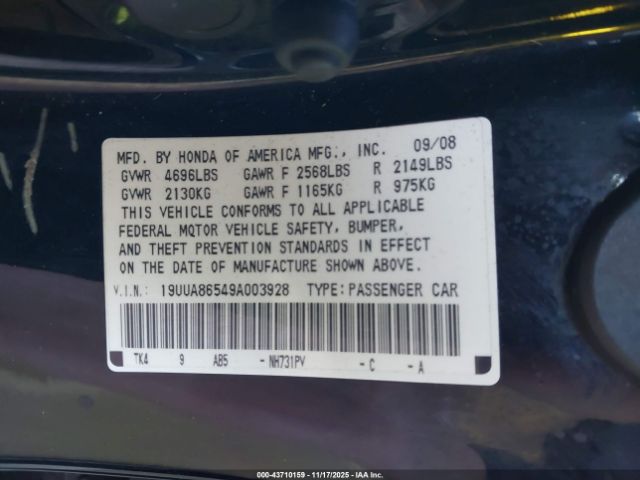 2009 ACURA TL 19UUA86549A003928 Photo 8