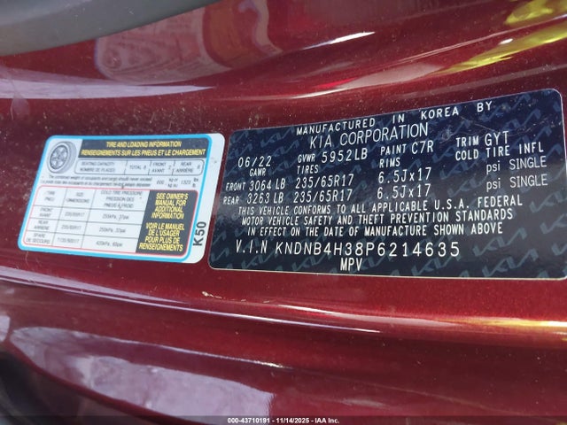 KNDNB4H38P6214635 KIA Carnival Mpv Lx Seat Package