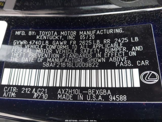 2020 LEXUS ES 300H 58AF21B16LU009822 Photo 8