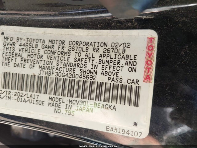 Продажа на аукционе авто 2002 Lexus Es 300, vin: JTHBF30G420045692, номер лота: 43710281