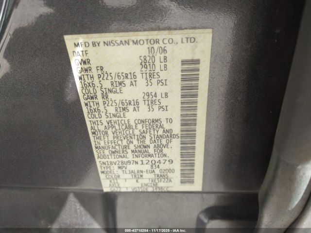 2007 NISSAN QUEST 5N1BV28U97N120479 Photo 8