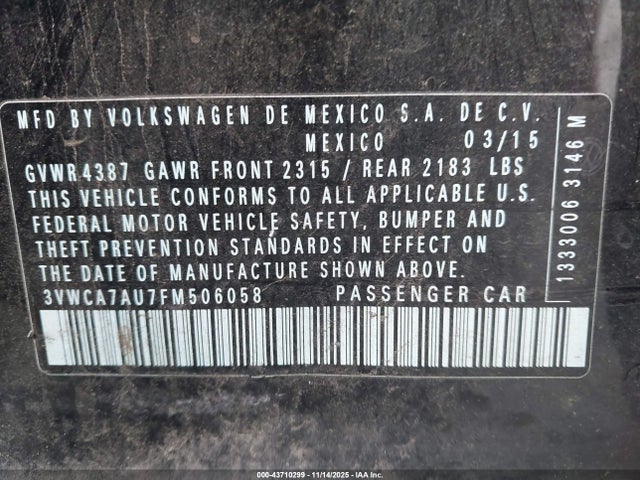 3VWCA7AU7FM506058 Volkswagen GOLF SPORT