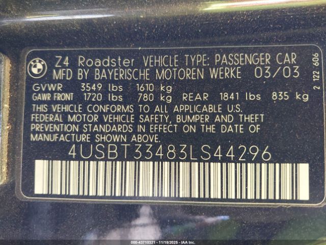 2003 BMW Z4 4USBT33483LS44296 Photo 8