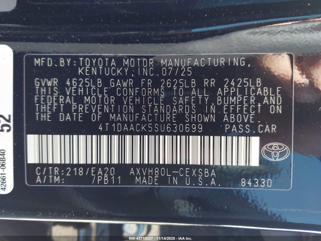 Продаж на аукціоні авто 2025 Toyota Camry Se, vin: 4T1DAACK5SU630699, номер лоту: 43710327