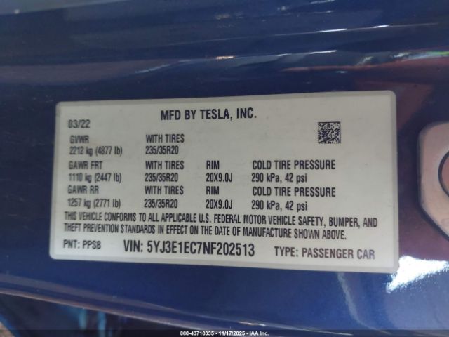 2022 TESLA MODEL 3 5YJ3E1EC7NF202513 Photo 8