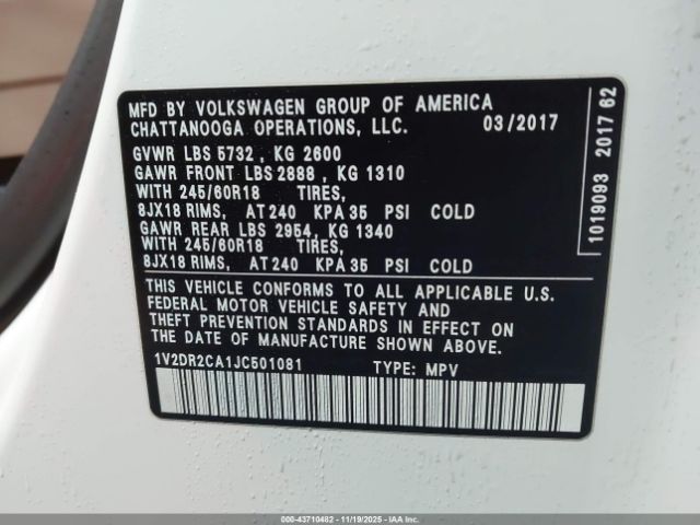 2018 VOLKSWAGEN ATLAS 1V2DR2CA1JC501081 Photo 8