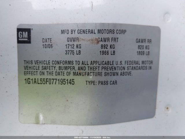 2007 CHEVROLET COBALT 1G1AL55F077195145 Photo 8