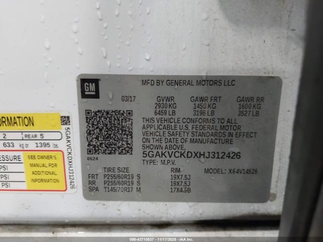 2017 BUICK ENCLAVE 5GAKVCKDXHJ312426 Photo 8