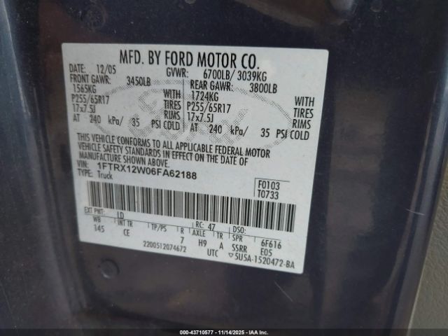2006 FORD F-150 1FTRX12W06FA62188 Photo 8
