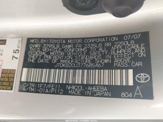 2007 TOYOTA PRIUS JTDKB20U377685467 Photo 8