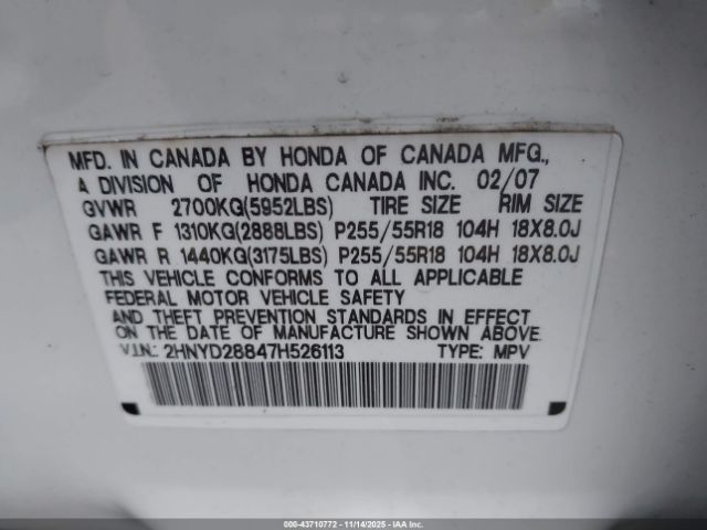 2007 ACURA MDX 2HNYD28847H526113 Photo 8