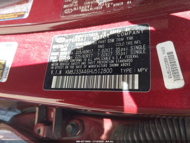 KM8J33A46HU512800 Hyundai Tucson Se Plus
