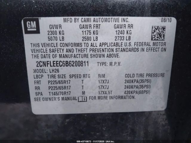2011 CHEVROLET EQUINOX 2CNFLEEC6B6200811 Photo 8