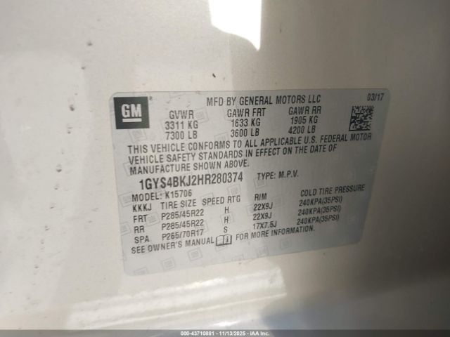 2017 CADILLAC ESCALADE 1GYS4BKJ2HR280374 Photo 8