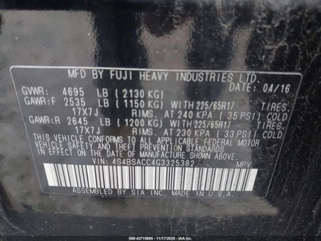 2016 SUBARU OUTBACK 4S4BSACC4G3325382 Photo 8