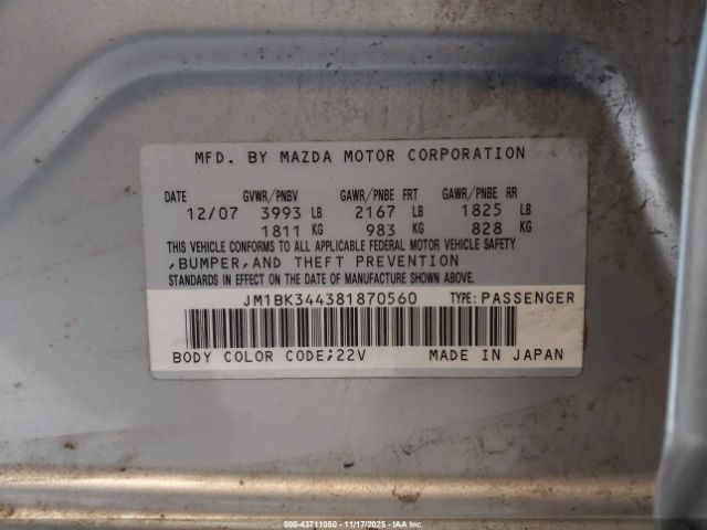 2008 MAZDA MAZDA3 JM1BK344381870560 Photo 8