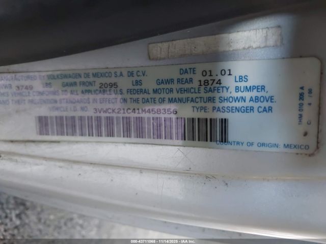 2001 VOLKSWAGEN NEW BEETLE 3VWCK21C41M458356 Photo 8