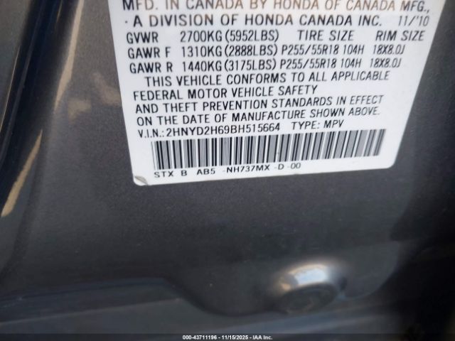 2011 ACURA MDX 2HNYD2H69BH515664 Photo 8