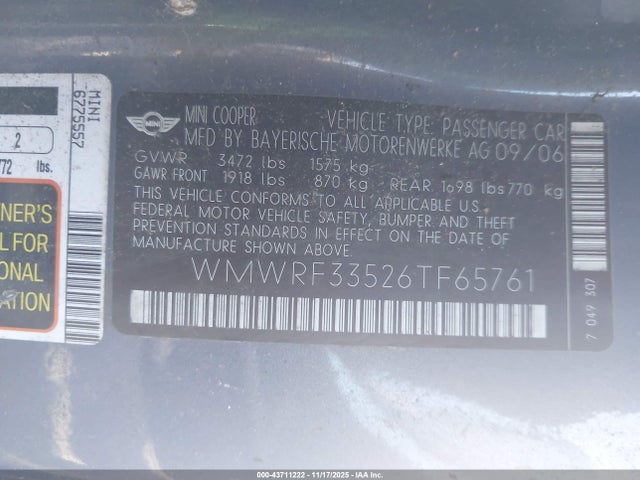 2006 MINI COOPER WMWRF33526TF65761 Photo 8