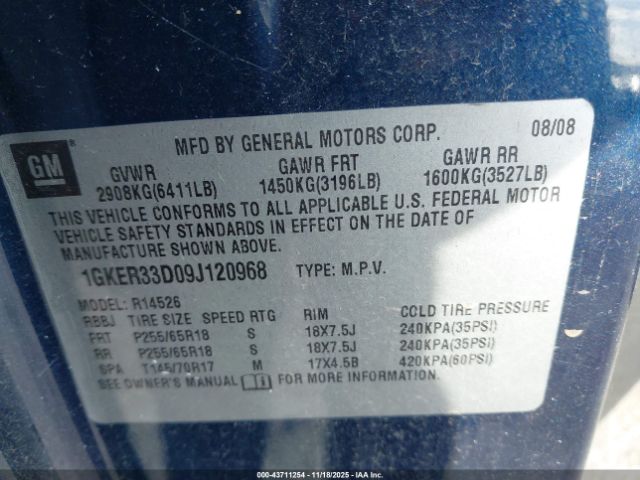 2009 GMC ACADIA 1GKER33D09J120968 Photo 8