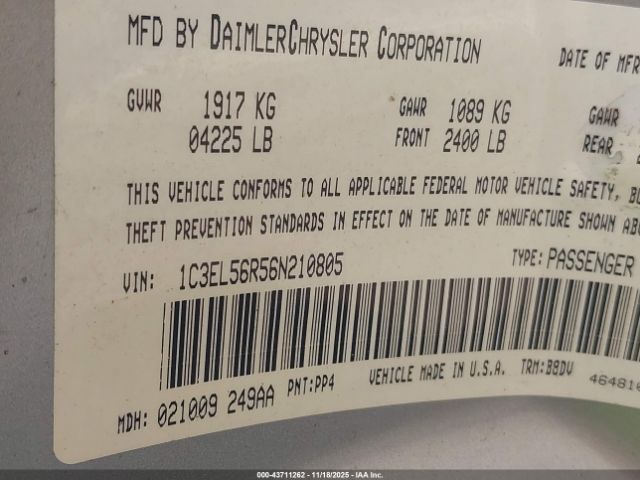 2006 CHRYSLER SEBRING 1C3EL56R56N210805 Photo 8