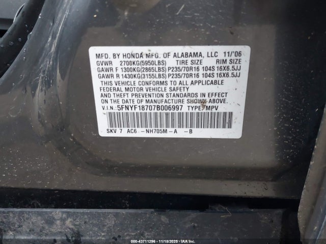 2007 HONDA PILOT 5FNYF18707B006997 Photo 8
