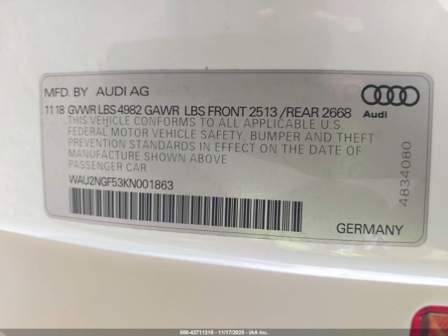 2019 AUDI A5 WAU2NGF53KN001863 Photo 8