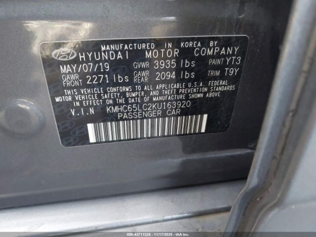 2019 HYUNDAI IONIQ HYBRID KMHC65LC2KU163920 Photo 8