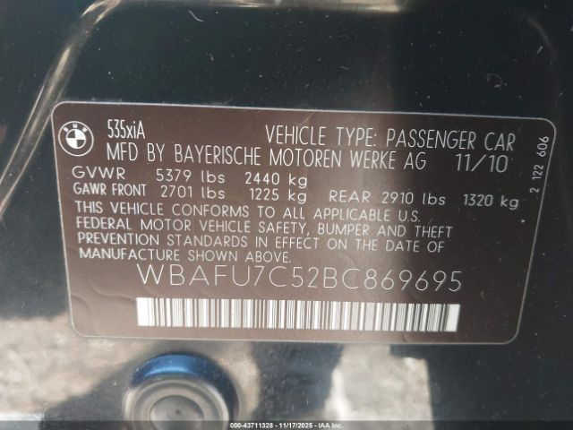2011 BMW 535I WBAFU7C52BC869695 Photo 8