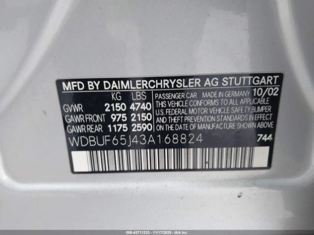 2003 MERCEDES-BENZ E 320 WDBUF65J43A168824 Photo 8