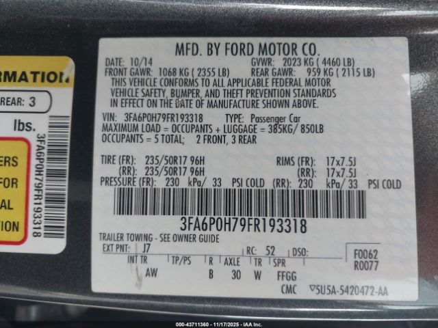 2015 FORD FUSION 3FA6P0H79FR193318 Photo 8