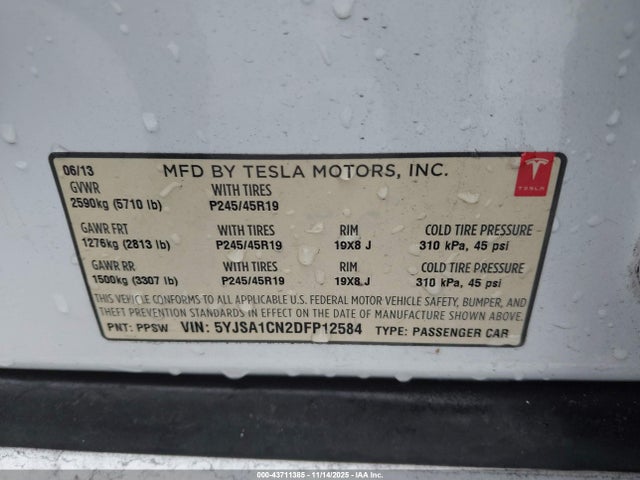 2013 TESLA MODEL S 5YJSA1CN2DFP12584 Photo 8