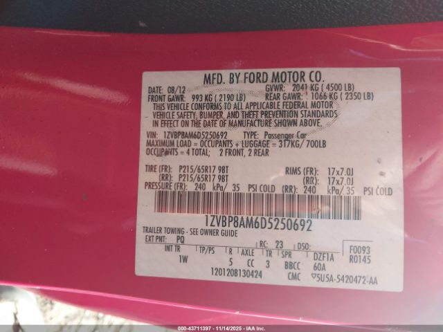 2013 FORD MUSTANG 1ZVBP8AM6D5250692 Photo 8