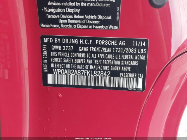 2015 PORSCHE CAYMAN WP0AB2A87FK182842 Photo 8