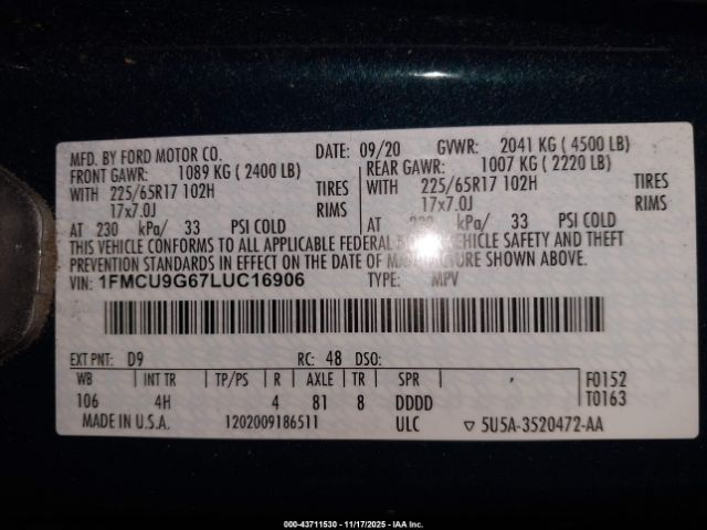 2020 FORD ESCAPE 1FMCU9G67LUC16906 Photo 8