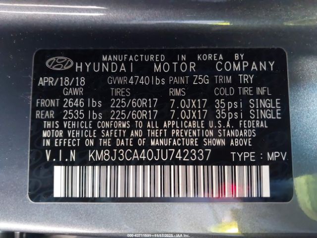 2018 HYUNDAI TUCSON KM8J3CA40JU742337 Photo 8