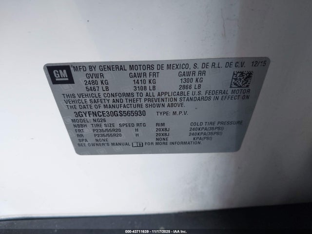 2016 CADILLAC SRX 3GYFNCE30GS565930 Photo 8