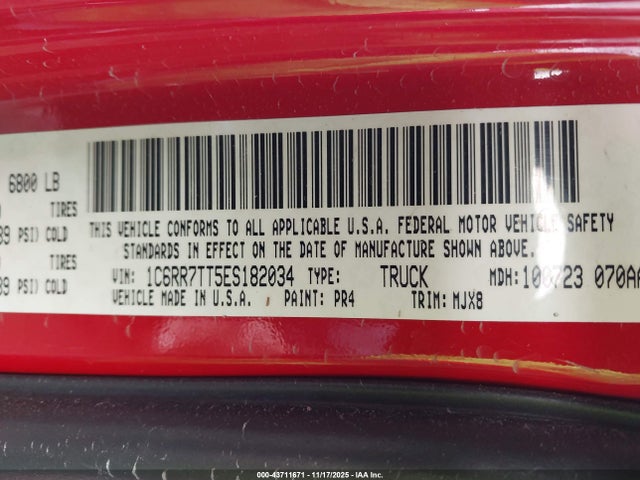 Aukcja sprzedaży 2014 Ram 1500 Big Horn, vin: 1C6RR7TT5ES182034, numer aukcji: 43711671