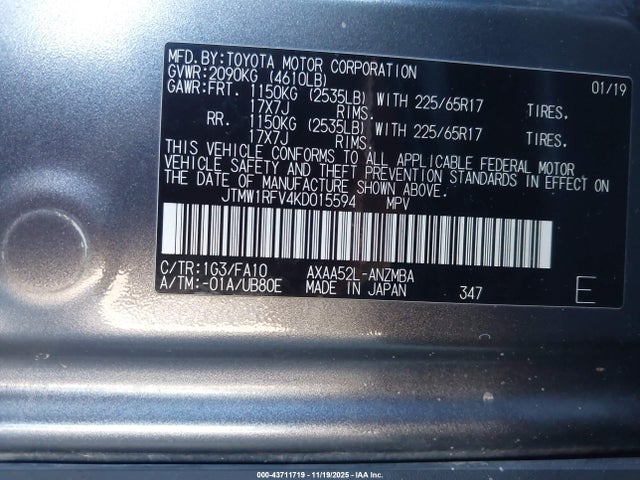 JTMW1RFV4KD015594 Toyota a25a-fks