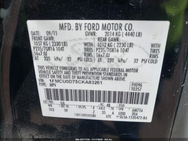 2012 FORD ESCAPE 1FMCU0D75CKA83261 Photo 8