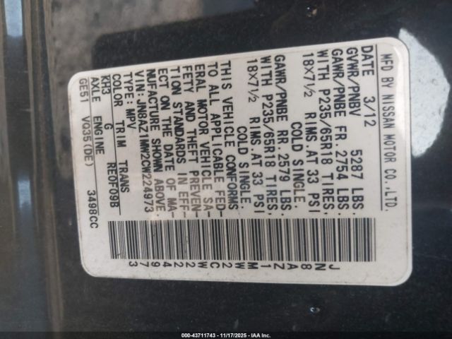 2012 NISSAN MURANO JN8AZ1MW2CW224973 Photo 8